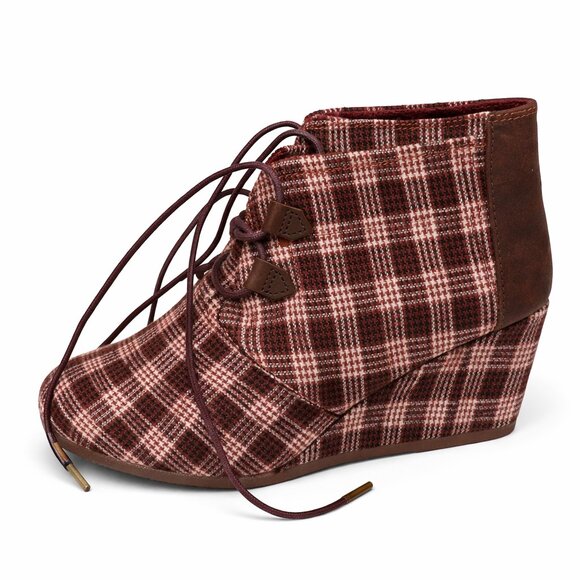 Toms Shoes - TOMS Brown Plaid Wedge Booties – Women’s Size 10